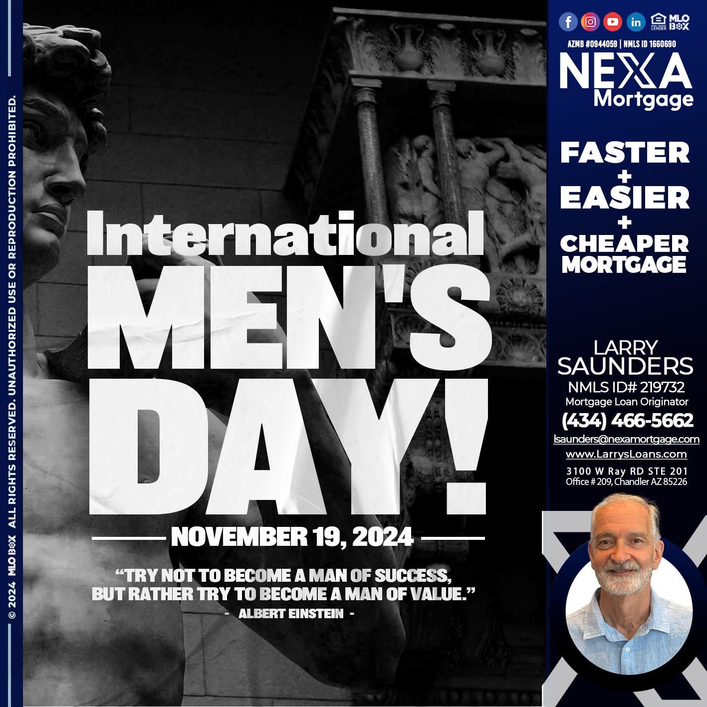 INTERNATIONAL MENS DAY - Larry Saunders -Mortgage Loan Originator