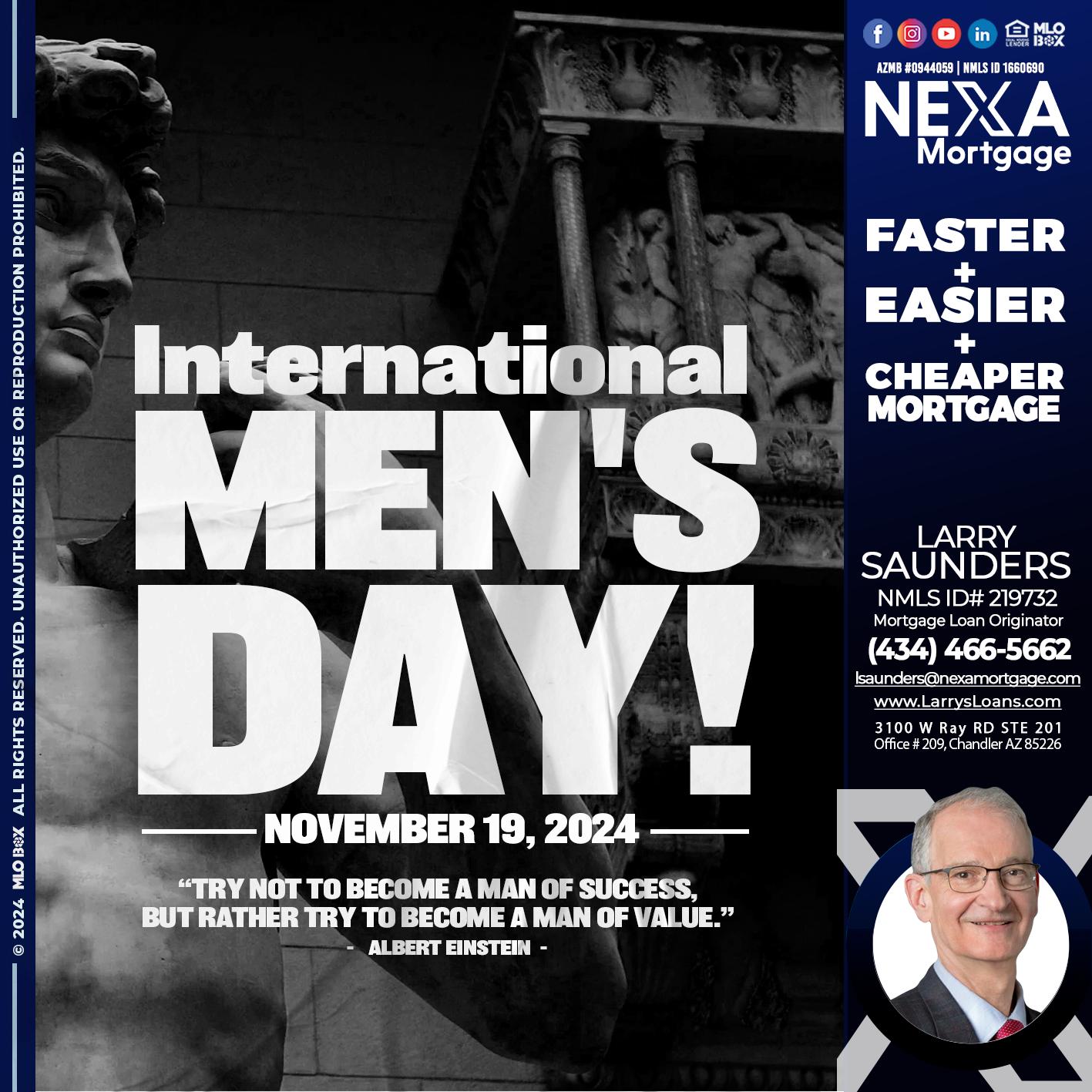 INTERNATIONAL MENS DAY - Larry Saunders -Mortgage Loan Originator