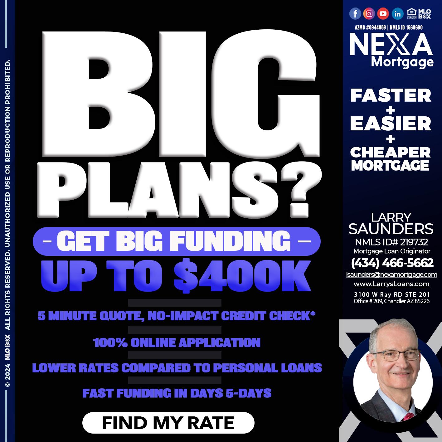 BIG PLANS - Larry Saunders -Mortgage Loan Originator